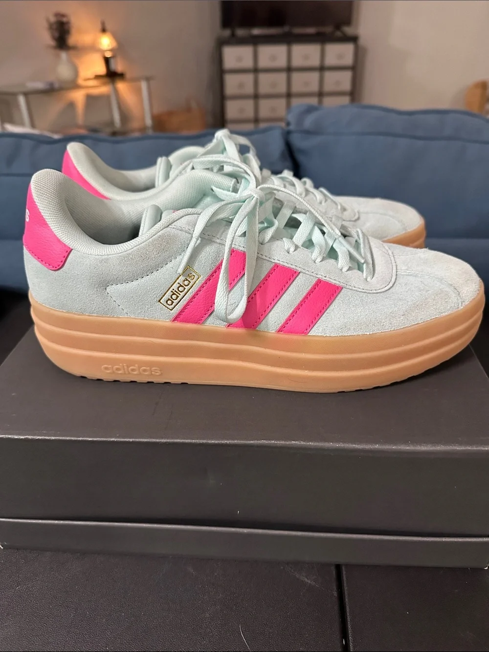 adidas Women’s Mint Green and Hot Pink Suede Platform Sneakers
